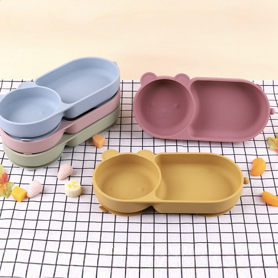 Baby Food Mixer - ชามดูดซิลิโคนเด็ก ลายหมีน่ารัก สี Macaron ซิลิโคนเกรดอาหาร 100%