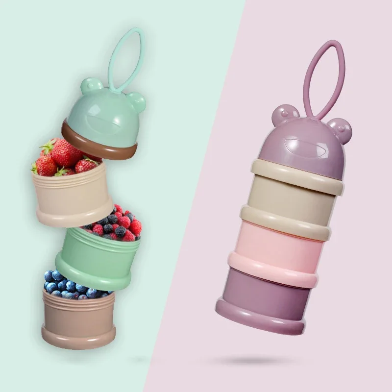 Baby Food On The Go - กล่องแบ่งนมผงสำหรับเด็ก 3 ชั้นลายการ์ตูน - ภาชนะใส่นมผงแบบพกพาสำหรับการป้อนนมขณะเดินทาง