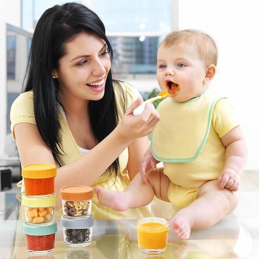 Baby Food Jar - ขวดแก้วใส่อาหารเด็ก 6 ชิ้น ใช้ซ้ำได้ พร้อมสเกล ถ้วยใส่น้ำจิ้ม