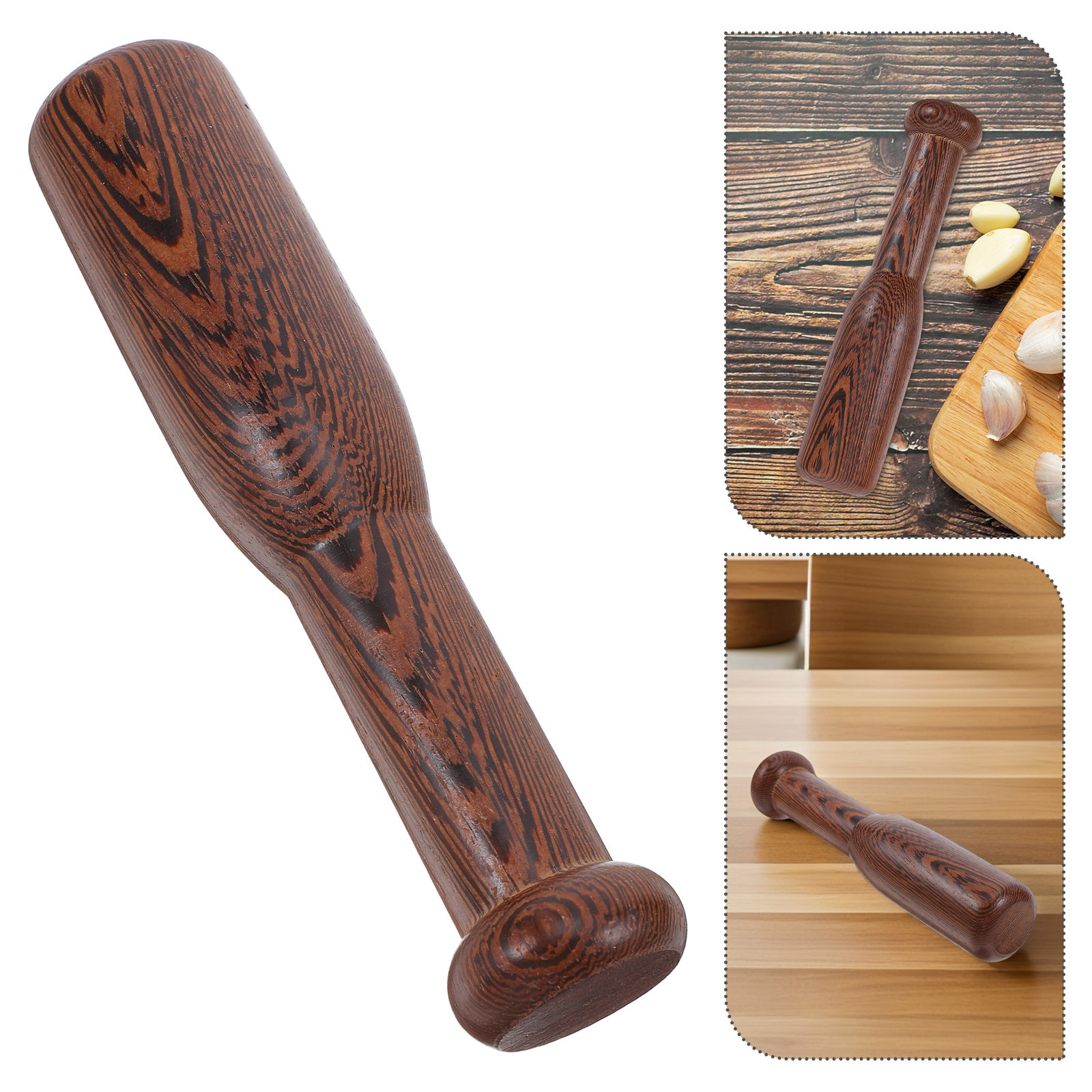 Baby Food Masher - เครื่องบดสับอาหารแบบใช้มือทำจากไม้ธรรมชาติ สำหรับบดกระเทียม มันฝรั่ง อาหารเด็ก พร้อมด้ามบดแบบหนาพิเศษ