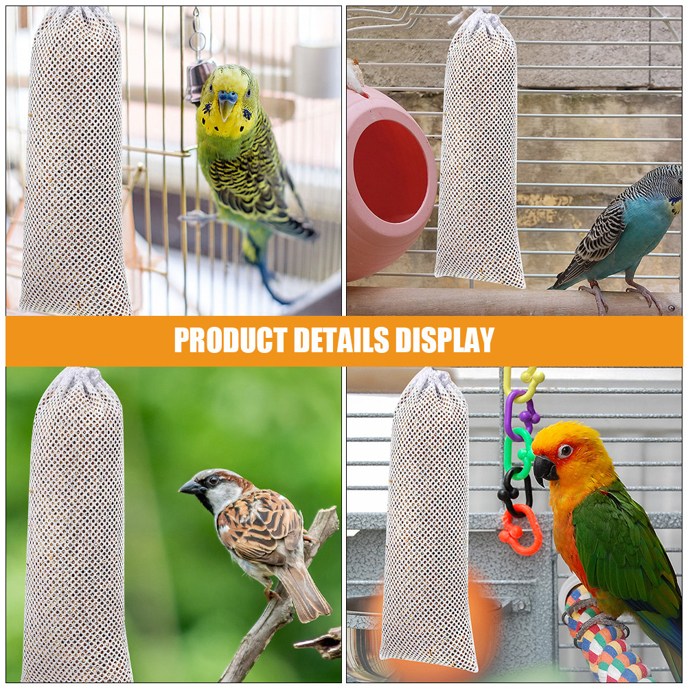 Mesh Feeder Bag - ถุงตาข่ายป้อนอาหารนกแบบแขวน 8 ชิ้น ทำจากโพลีเอสเตอร์ พร้อมเชือกรูด สำหรับป้อนอาหารนกฟินช์