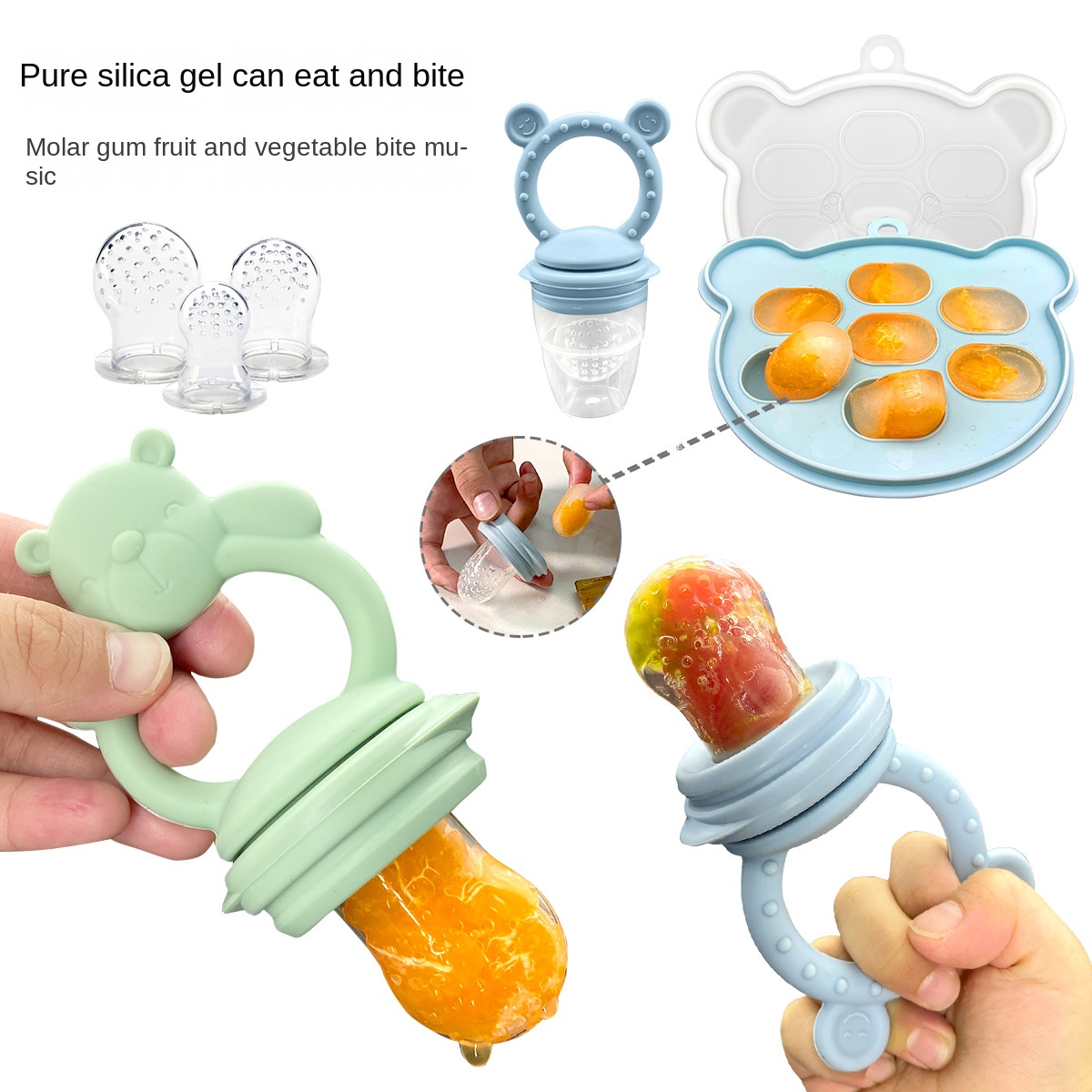 Baby Food Bites - ชุดป้อนอาหารจุกนมหลอกสำหรับเด็กยางกัดฟันซิลิโคนผลไม้สำหรับเด็กทารกที่ป้อนอาหารเป็นมิตรต่อสิ่งแวดล้อม