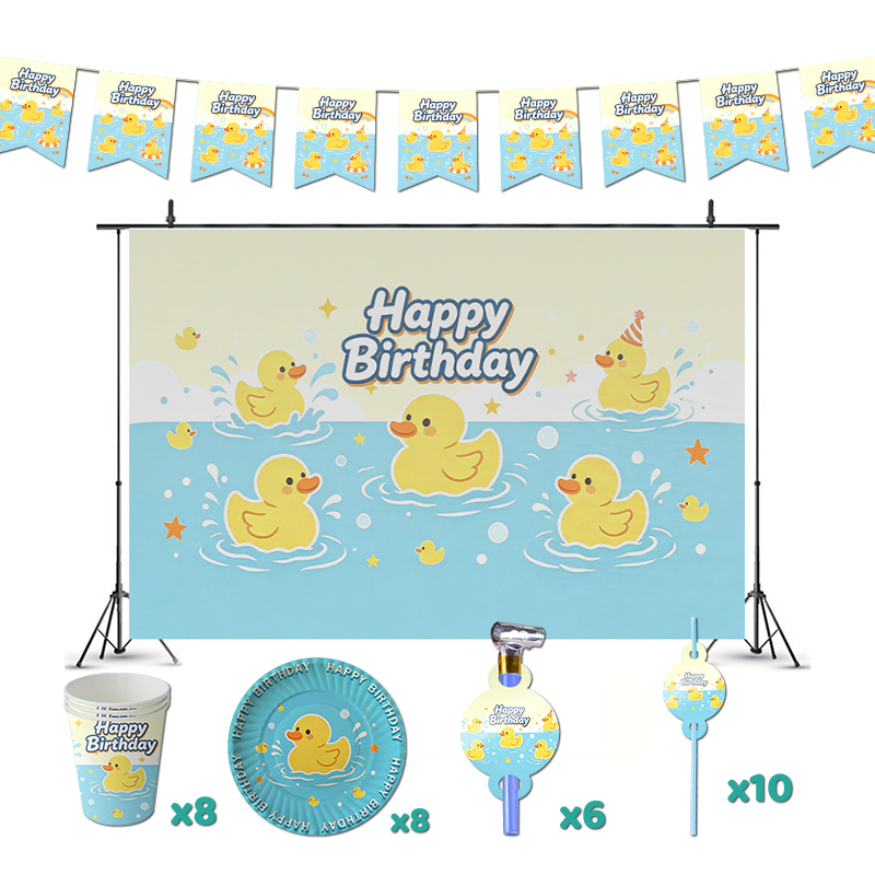 Baby Food Yellow - เป็ดยางสีเหลือง ของตกแต่งงานวันเกิด ของเล่นในห้องน้ำ ธีมงานปาร์ตี้ ฉากหลัง แบนเนอร์