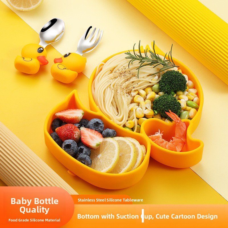 ชุดอาหารเด็กซิลิโคนสแตนเลสลายเ - Baby Food Yellow บทวิจารณ์และราคา