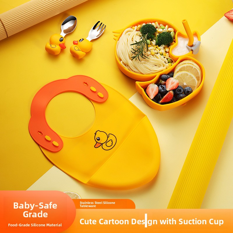ชุดอาหารเด็กซิลิโคนสแตนเลสลายเ - Baby Food Yellow บทวิจารณ์และราคา