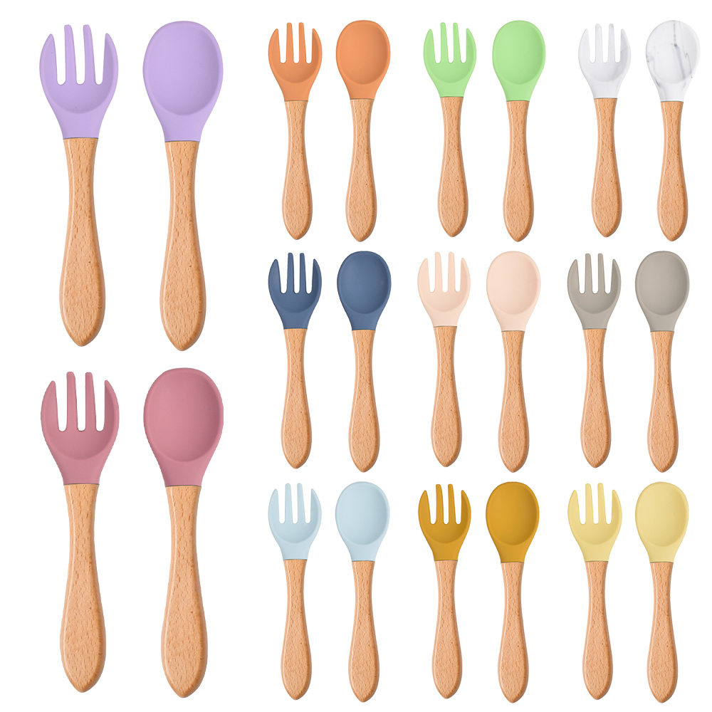 2 ชิ้น/เซ็ตเด็กซิลิโคนช้อนส้อม - Baby Food Utensil บทวิจารณ์และราคา